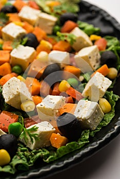 Paneer Vegetable saladÂ is a healthy Indian recipe made using cottage cheese and green veggies